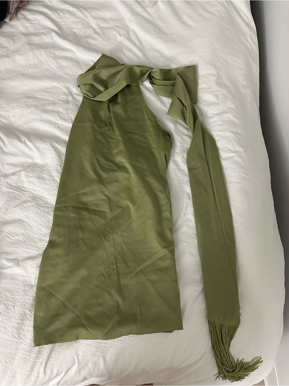 Green Satin dress with Long Scarf